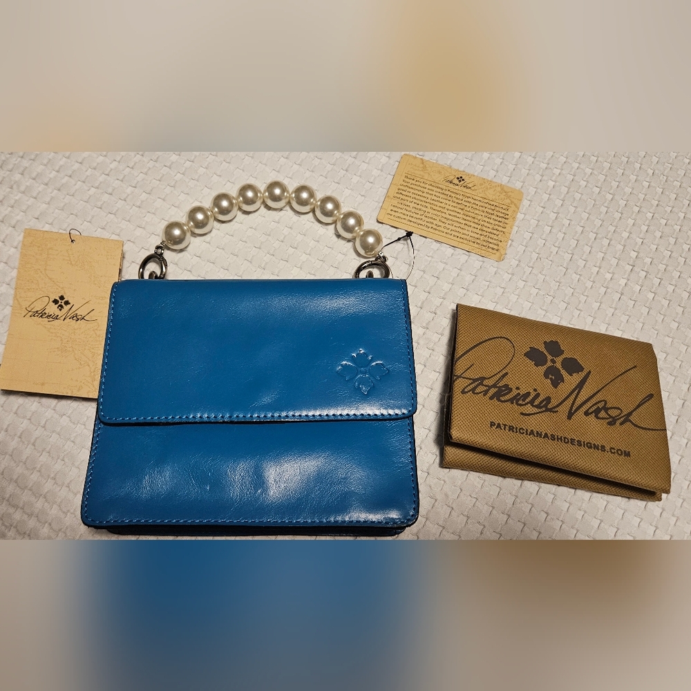 NWT Patricia Nash Leather Veolia Crossbody W/ Detachable Pearl Handle: Turquoise - Picture 12 of 15